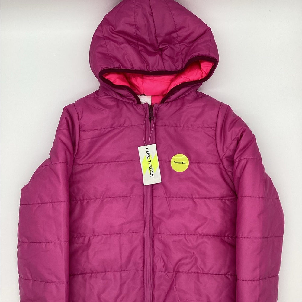 Epic Threads Magenta & Bright Pink Reversible Puffer Jacket NWT